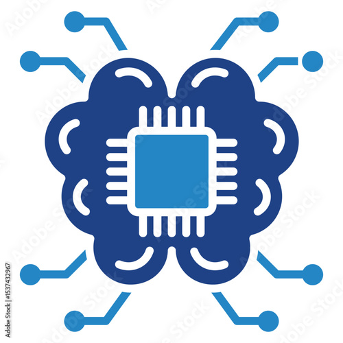 Ai Brain mini illustration dual tone blue color icon, use for machine learning, education, technology industry, UI, UX kit, app and web development, digital or print.