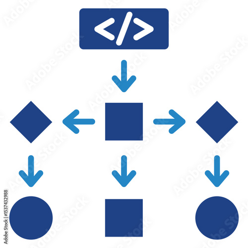 Algorithm Flow mini illustration dual tone blue color icon, use for machine learning, education, technology industry, UI, UX kit, app and web development, digital or print.