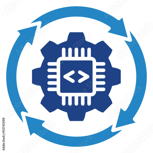 Automation mini illustration dual tone blue color icon, use for machine learning, education, technology industry, UI, UX kit, app and web development, digital or print.