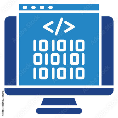 Code Snippet mini illustration dual tone blue color icon, use for machine learning, education, technology industry, UI, UX kit, app and web development, digital or print.