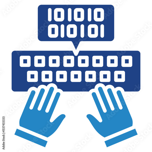 Encoding mini illustration dual tone blue color icon, use for machine learning, education, technology industry, UI, UX kit, app and web development, digital or print.