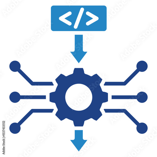Inference mini illustration dual tone blue color icon, use for machine learning, education, technology industry, UI, UX kit, app and web development, digital or print.
