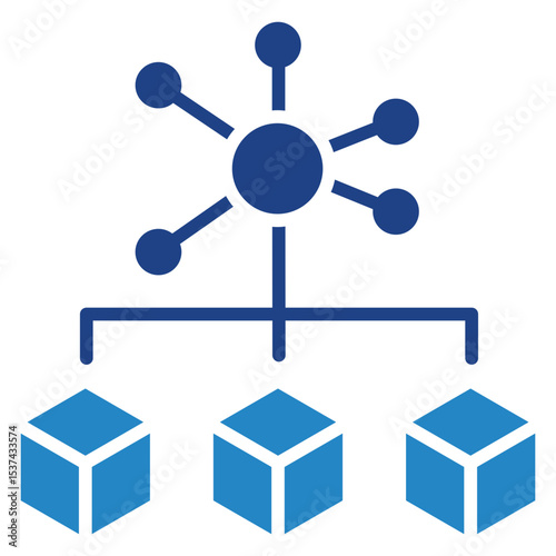 Neural Network mini illustration dual tone blue color icon, use for machine learning, education, technology industry, UI, UX kit, app and web development, digital or print.