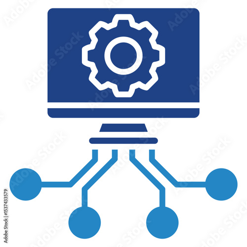 Computation Node mini illustration dual tone blue color icon, use for machine learning, education, technology industry, UI, UX kit, app and web development, digital or print.