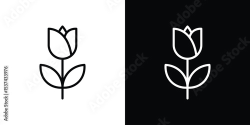 Flower tulip icon set in line.