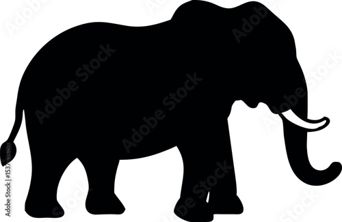 Elephant Silhouette – Black Vector of Elephant with Tusks and Curved Trunk


