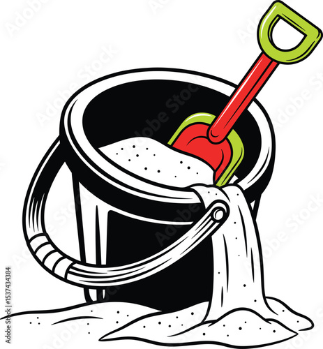Black Bucket Red Shovel Green Handle Sand Toy beach