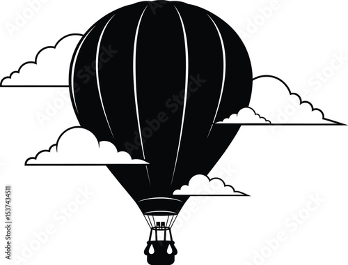 Black Hot Air Balloon Silhouette Cloudscape Graphic