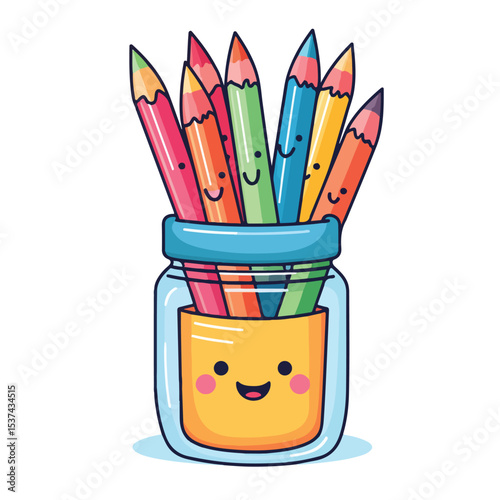 Cute Kawaii School Supplies Crayon Icon Isolated Vector Graphic Design Element