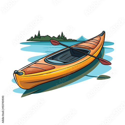 Detailed Kayak with Rowing Isolated Cartoon Symbol Vector for Outdoor Sports and Adventure Designs