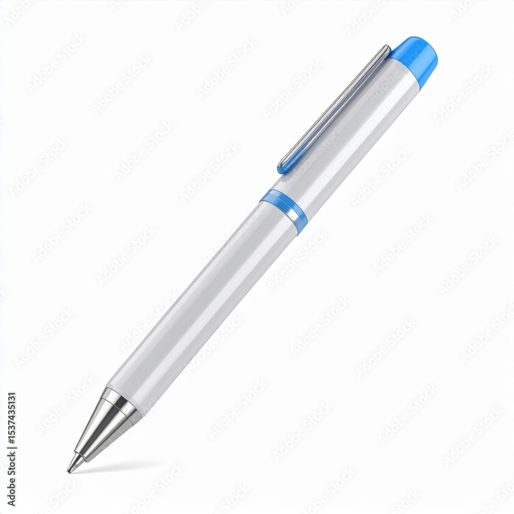 Silver and Blue Pen on White Background Silver and Blue Pen on White Background