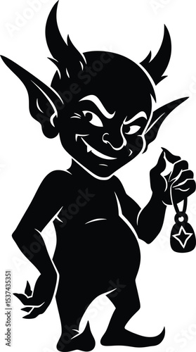 Black Silhouette Impish Goblin Holding Star Charm devil