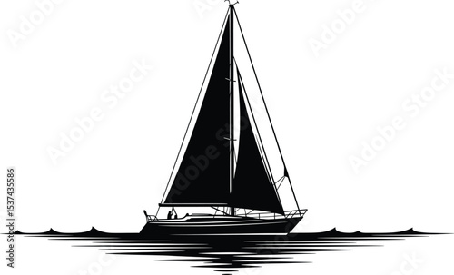 Black Silhouette Sailboat Ocean Water Reflection yacht