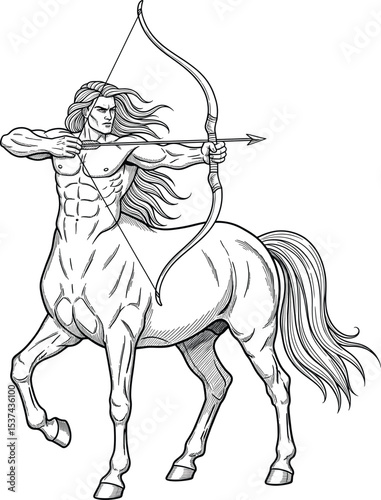Centaur Archer Drawing Black Ink Line Art Illustration