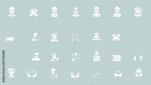 Collection of various white business and social icons on a light blue background image asset created with generated ai
