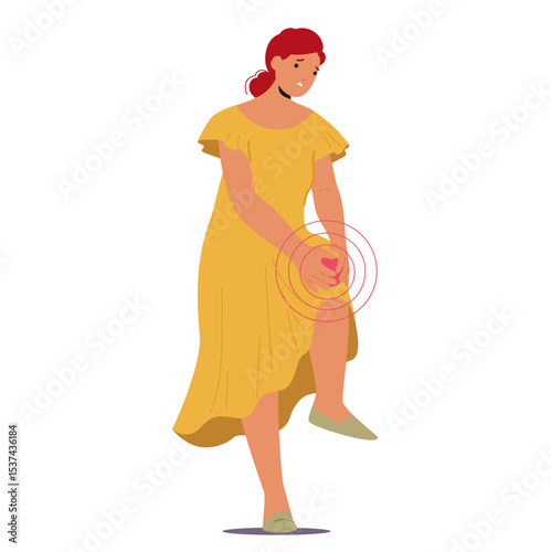Woman cartoon character suffering from joint pain menopause symptom isolated on white background