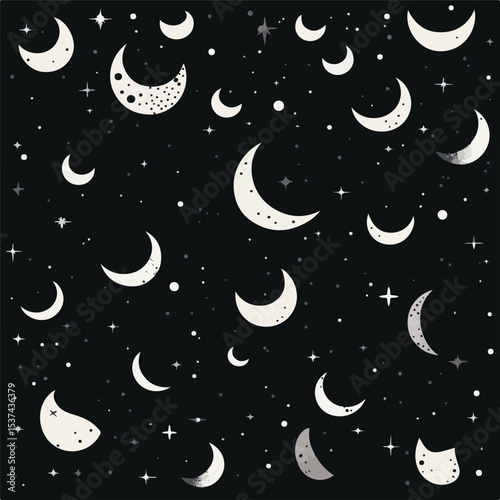 Moon Full Night Pattern Background Vector Illustration