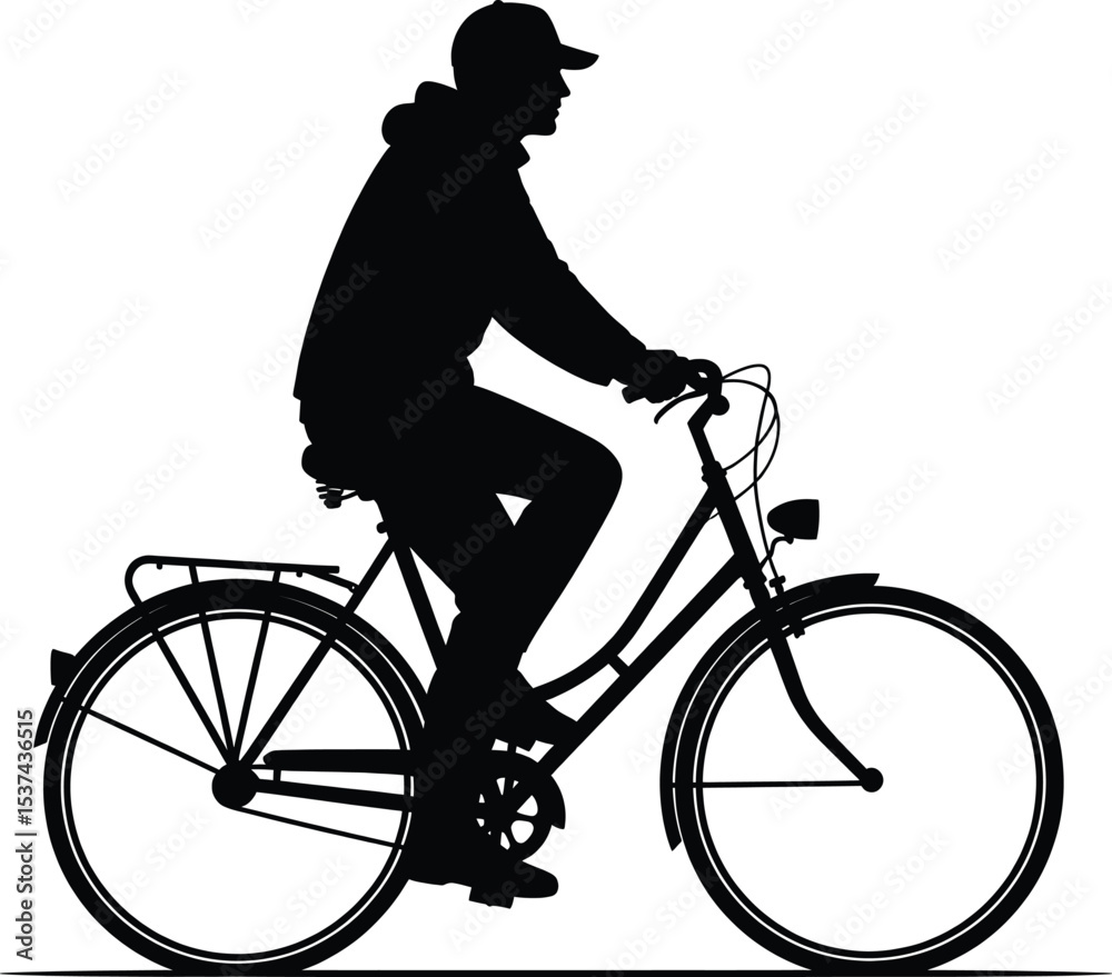 Obraz premium Silhouette Man Riding Bicycle Black White person