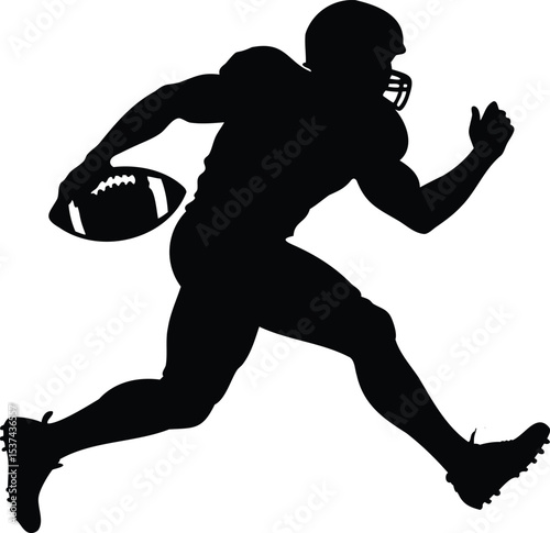 Silhouette of an American Football Player Running with the Ball Fast