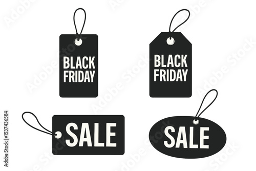 Isolated vector set of realistic blank price tag coupons for decoration and covering during Black Friday sales on a transparent background