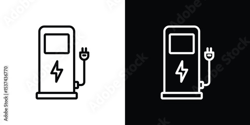 Charging station icon set in line.