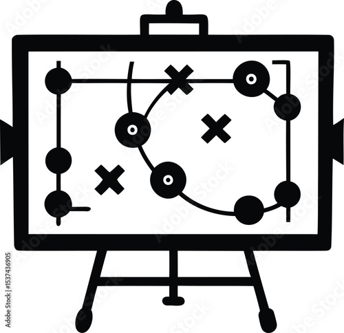 Illustrated strategic planning whiteboard displaying a game plan or business strategy
