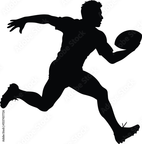 Silhouette of a rugby player running with the ball in his hands