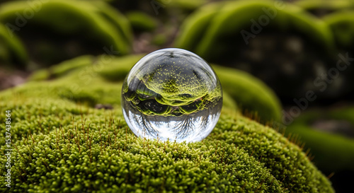 Crystal Ball Reflecting Mossy Forest Nature.
