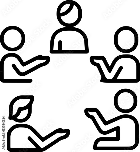 Group discussion with five people engaging in conversation  