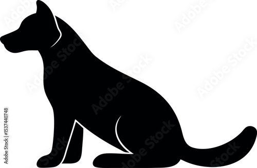 Black Silhouette of a Sitting Dog – Vector Pet Animal Illustration

