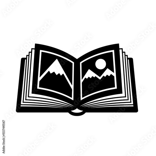 Open photo album with mountain images depicting Photographer's Day  