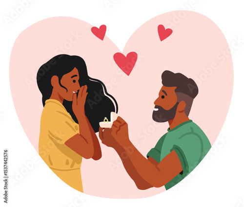 Surprised girlfriend getting marriage proposal from boyfriend romantic cartoon bubble scene