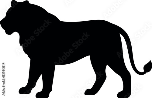 Black Silhouette of a Standing Lion – Vector Wild Animal Illustration

