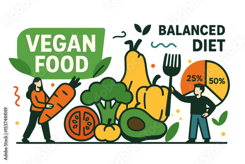 The concept of tiny persons embracing a vegan food lifestyle with vegetables and a balanced diet