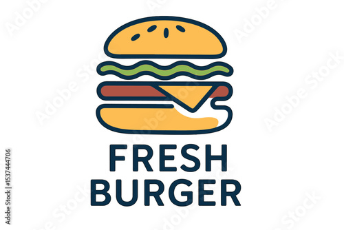 A single continuous line forms a drawing of a fresh and delicious American burger restaurant logo emblem, representing a fast food beef burger cafe shop logotype template concept with a modern design