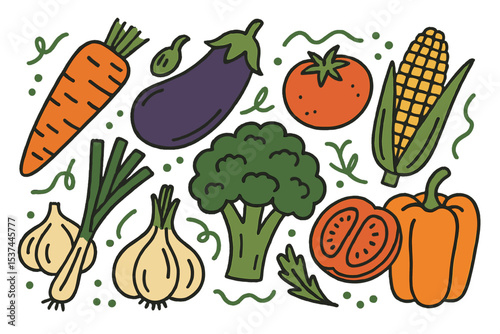 Vector design illustrations of vegetables in a hand-drawn style