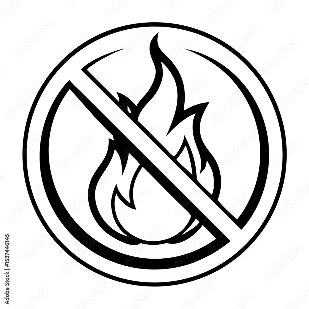No fire symbol with prohibition sign in black and white design No fire symbol with prohibition sign in black and white design