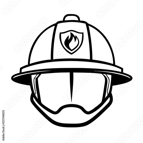 Firefighter helmet emblem with face shield in black and white design  