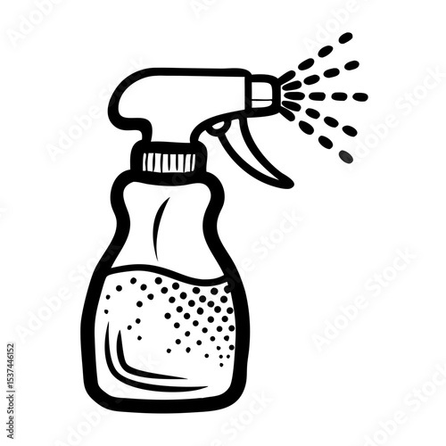 Spray bottle for cleaning with liquid inside in monochrome design  