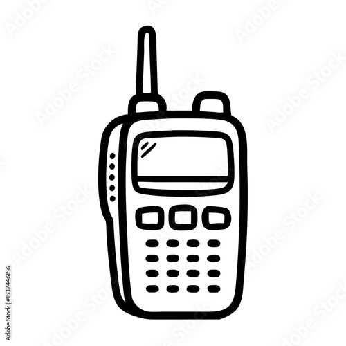 Walkie talkie in simple line art style with antenna and buttons  