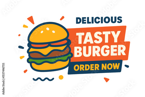 Template for a burger post on social media platforms like Instagram to promote food with a simple frame and banner