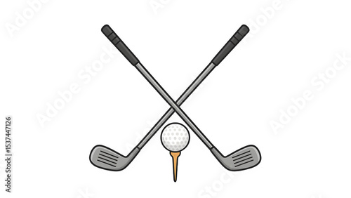 Crossed Golf Clubs with Ball on Tee - Golf Sport Equipment Isolated Transparent Background PNG