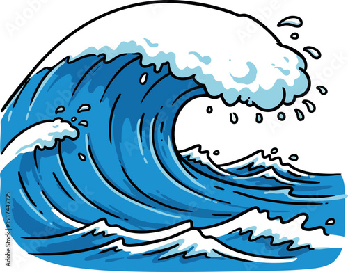 Ocean wave crashing with white foam and blue water vector illustration natural flow 