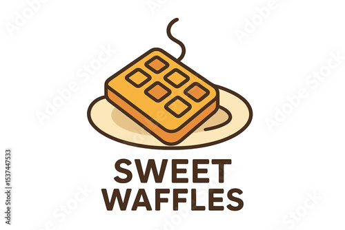 A single continuous line forms the logo label of a waffles store, embodying the concept of a breakfast food restaurant through a modern one-line drawing design, a graphic vector illustration suitable