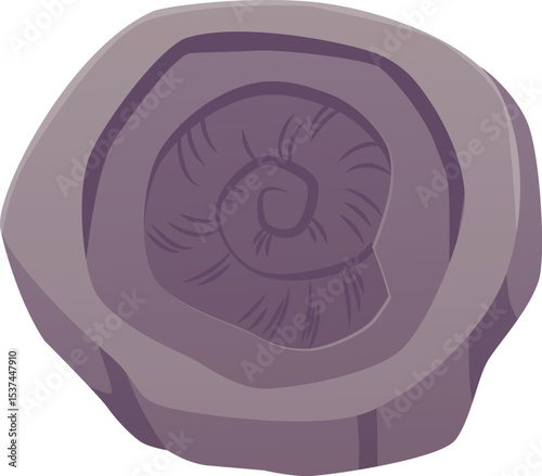 Rune with cochlea shell, clam, mollusk vector icon, archeologic fossil dig, ancient stone, rock with prehistoric symbol