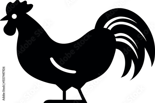 Stylized Black Rooster Silhouette – Vector Poultry Graphic

