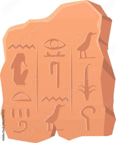 Runes with sacred script vector flat icon, archeologic fossil dig, ancient rune stone, rock with prehistoric symbols