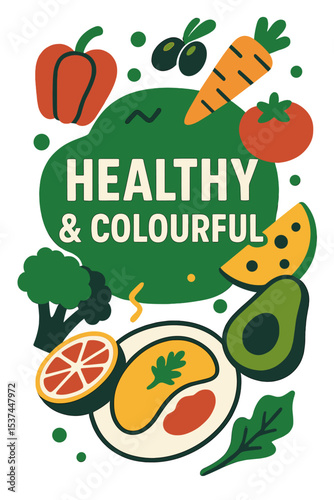 food banner green - healthy & colourful - vector illustration’ becomes a vibrant display of nutritious options in a green and lively vector artwork