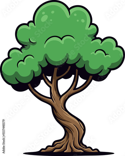 Green leafy tree with twisted trunk vector illustration for nature and environment design 