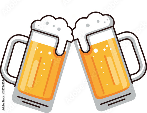 Beer mugs clinking with frothy foam celebration drink icon vector illustration 
